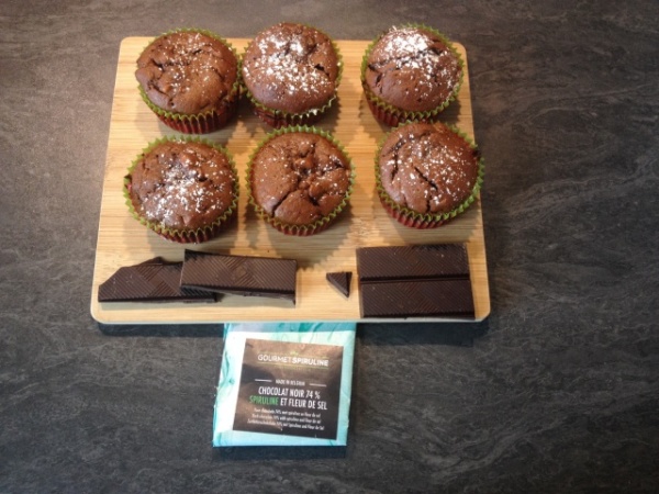 Muffins Choco banane au chocolat à la fleur de sel et la spiruline